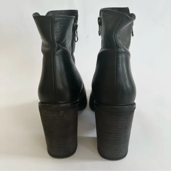 TBA Black Smooth Leather Platform Heel Lug Sole Dual Zipper Ankle Boots Size 8