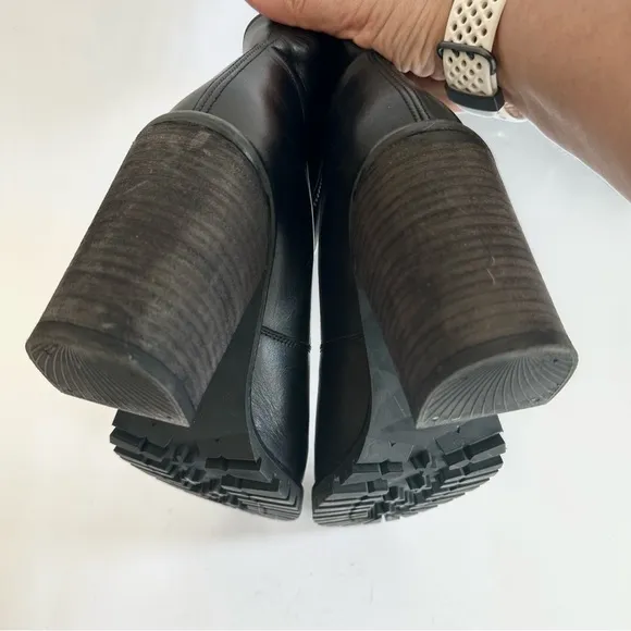 TBA Black Smooth Leather Platform Heel Lug Sole Dual Zipper Ankle Boots Size 8
