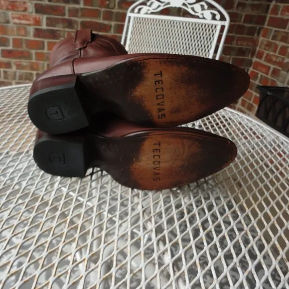 TECOVAS Women's Brown Leather Western Ankle Boots Size 8B