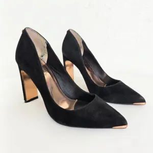 Ted Baker Black Suede Copper Pointed Toe Heels, 8
