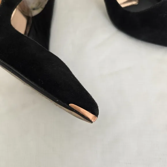 Ted Baker Black Suede Copper Pointed Toe Heels, 8