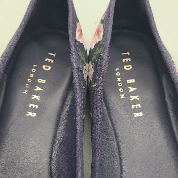 TED BAKER LONDON Ballet Flats Shoes navy floral fabric Bow sz 7  37.5 new