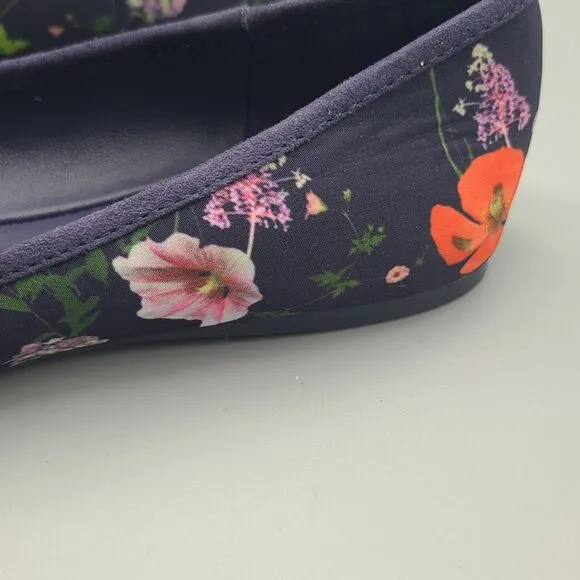 TED BAKER LONDON Ballet Flats Shoes navy floral fabric Bow sz 7  37.5 new