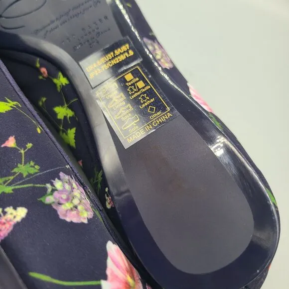 TED BAKER LONDON Ballet Flats Shoes navy floral fabric Bow sz 7  37.5 new