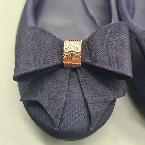 TED BAKER LONDON Ballet Flats Shoes navy floral fabric Bow sz 7  37.5 new