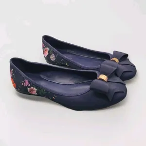 TED BAKER LONDON Ballet Flats Shoes navy floral fabric Bow sz 7  37.5 new