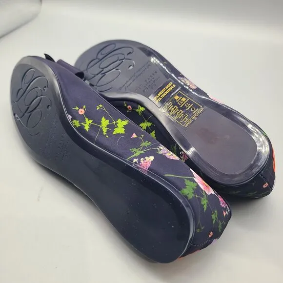 TED BAKER LONDON Ballet Flats Shoes navy floral fabric Bow sz 7  37.5 new