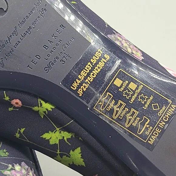 TED BAKER LONDON Ballet Flats Shoes navy floral fabric Bow sz 7  37.5 new