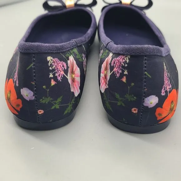 TED BAKER LONDON Ballet Flats Shoes navy floral fabric Bow sz 7  37.5 new