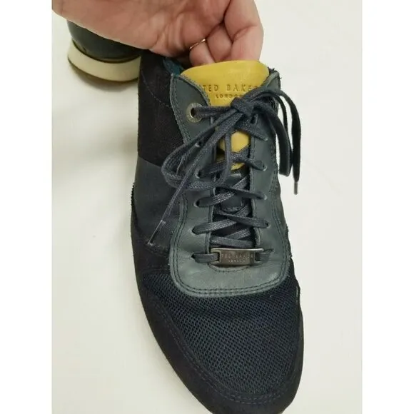 ted baker london Shindl mens Tennis shoes leather blue yellow size 9 lace up