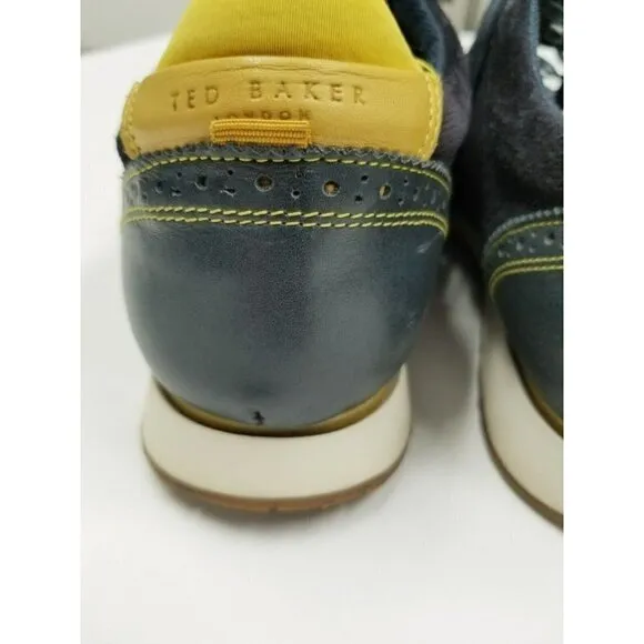 ted baker london Shindl mens Tennis shoes leather blue yellow size 9 lace up