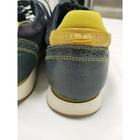 ted baker london Shindl mens Tennis shoes leather blue yellow size 9 lace up
