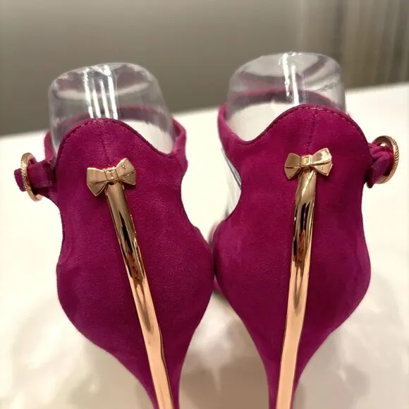 Ted Baker Mirobel Purple Suede‎ Cut Out Detail Strap Sandals US Size 8.5