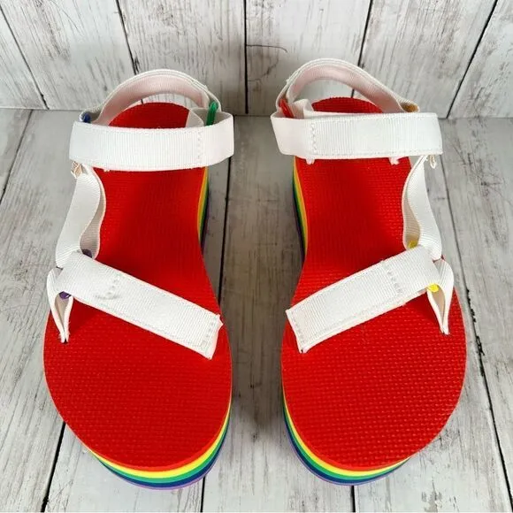 TEVA FLATFORM UNIVERSAL RAINBOW PRIDE PLATFORM SANDALS WOMEN US 8/ EUR 39