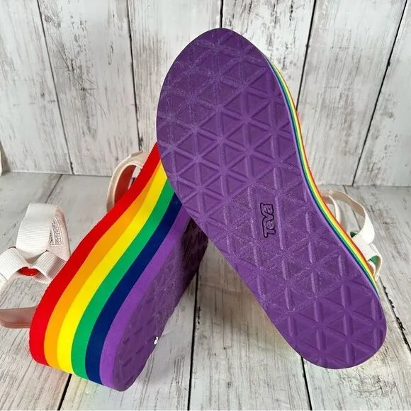 TEVA FLATFORM UNIVERSAL RAINBOW PRIDE PLATFORM SANDALS WOMEN US 8/ EUR 39