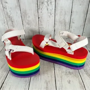 TEVA FLATFORM UNIVERSAL RAINBOW PRIDE PLATFORM SANDALS WOMEN US 8/ EUR 39