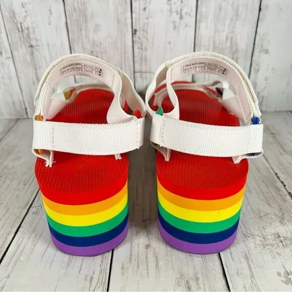 TEVA FLATFORM UNIVERSAL RAINBOW PRIDE PLATFORM SANDALS WOMEN US 8/ EUR 39