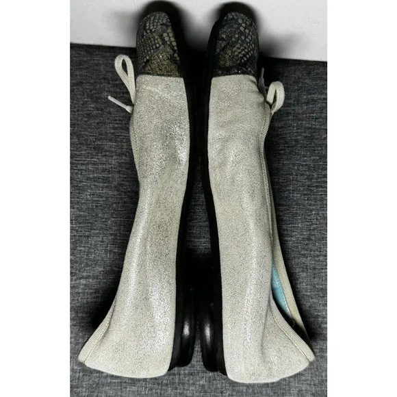 Thierry Rabatin Gem Women’s 7/38 Ballet Flats Snakeskin &amp; Suede Bow Shoes
