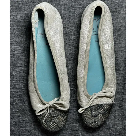 Thierry Rabatin Gem Women’s 7/38 Ballet Flats Snakeskin &amp; Suede Bow Shoes