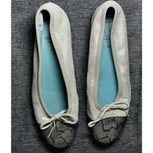 Thierry Rabatin Gem Women’s 7/38 Ballet Flats Snakeskin &amp; Suede Bow Shoes