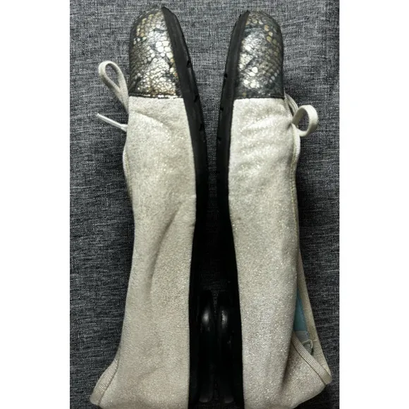 Thierry Rabatin Gem Women’s 7/38 Ballet Flats Snakeskin &amp; Suede Bow Shoes
