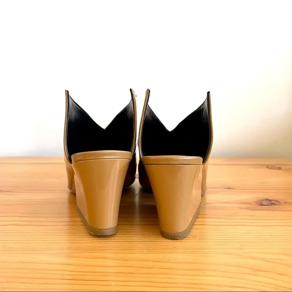 Tibi Owen Winged Leather Mule Brown Tan Patent Leather 6