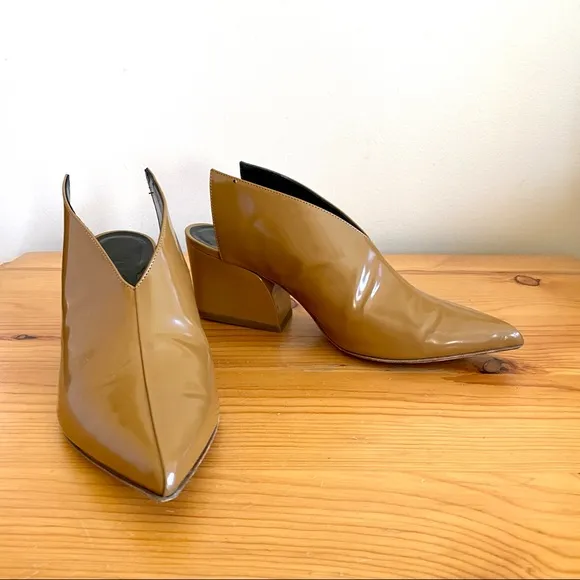 Tibi Owen Winged Leather Mule Brown Tan Patent Leather 6