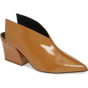 Tibi Owen Winged Leather Mule Brown Tan Patent Leather 6