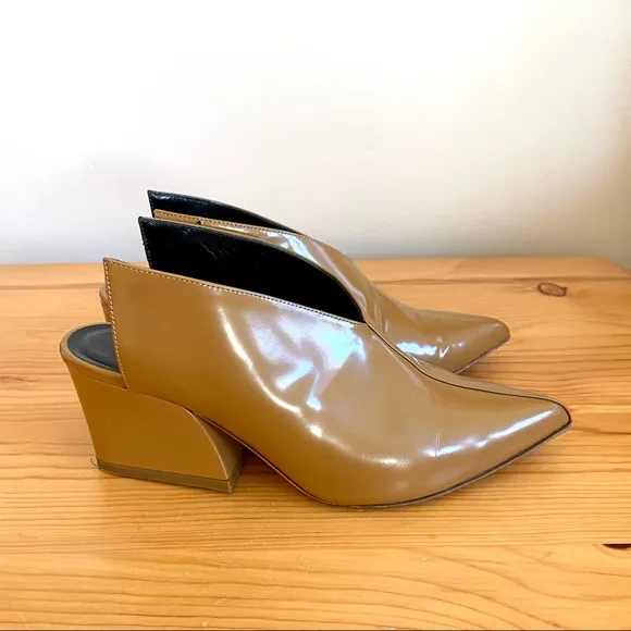 Tibi Owen Winged Leather Mule Brown Tan Patent Leather 6