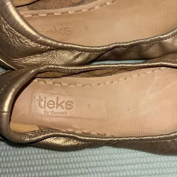 Tieks By Gabriel Metallic Gold Italian Leather Ballet Flats Shoes Women's Size 8