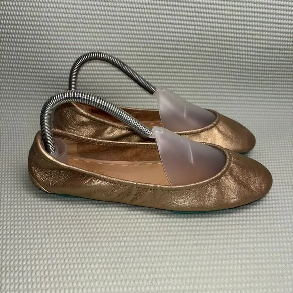 Tieks By Gabriel Metallic Gold Italian Leather Ballet Flats Shoes Women's Size 8