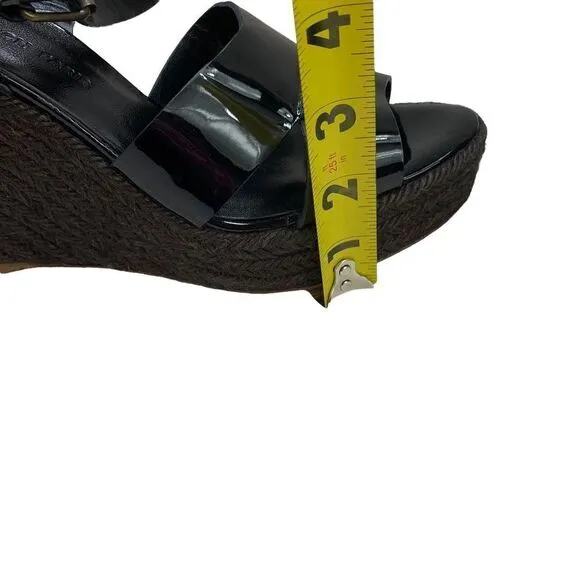 Tila March Paris Black Patent Leather Espadrille Wedge Sandals 38