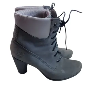 Timberland High Heel Ancle Suede Gray Boots. Size 9M.