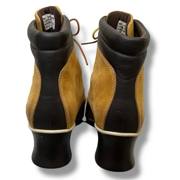 Timberland wheat genuine leather lace up ankle square toe wedge heel boots