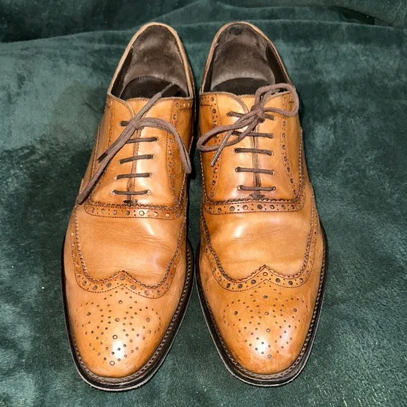 To Boot Liddell Burnished Tan Calf Wingtip Brogue Shoes EUC Made in Italy $495