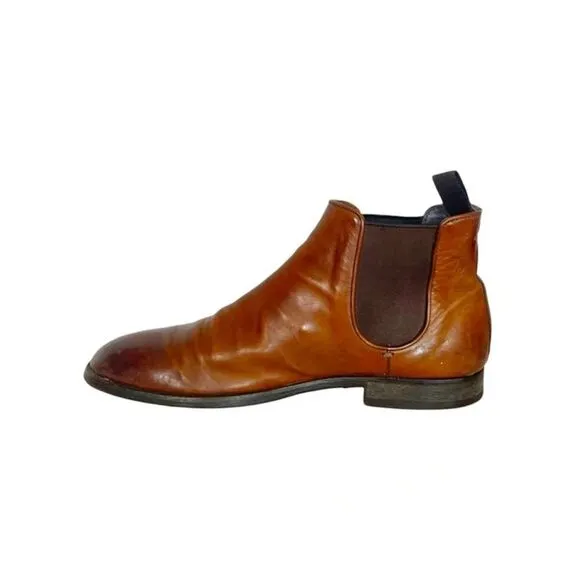 TO BOOT NEW YORK Mens Brown Wesley Round Toe Block Heel Leather Boots Shoes 10