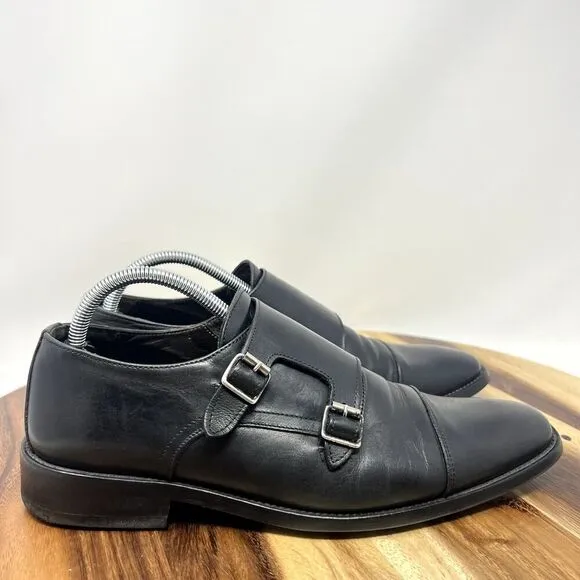 To Boot New York Double Monk Strap Men's 9 Black Leather Cap Toe Dress Shoes