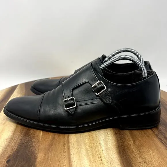 To Boot New York Double Monk Strap Men's 9 Black Leather Cap Toe Dress Shoes