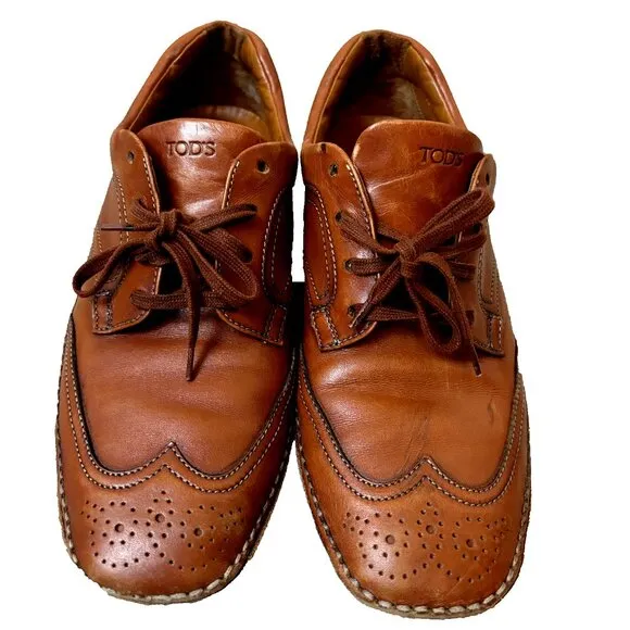 TOD'S Brown Leather Wingtip Brogues - Size 39 EU Men's Lace-Up‎ Dress Shoes