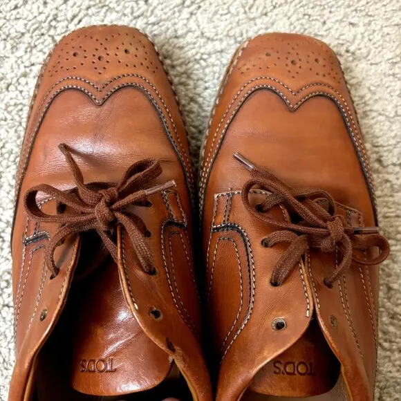 TOD'S Brown Leather Wingtip Brogues - Size 39 EU Men's Lace-Up‎ Dress Shoes
