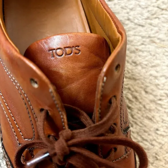 TOD'S Brown Leather Wingtip Brogues - Size 39 EU Men's Lace-Up‎ Dress Shoes