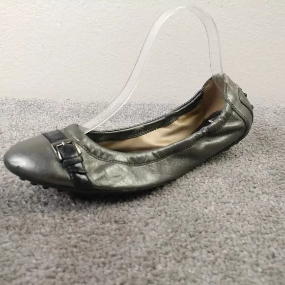 TOD'S Dee Ballet Flats Womens Size 38.5 EU Shoes Slip On Metallic Leather Buckle