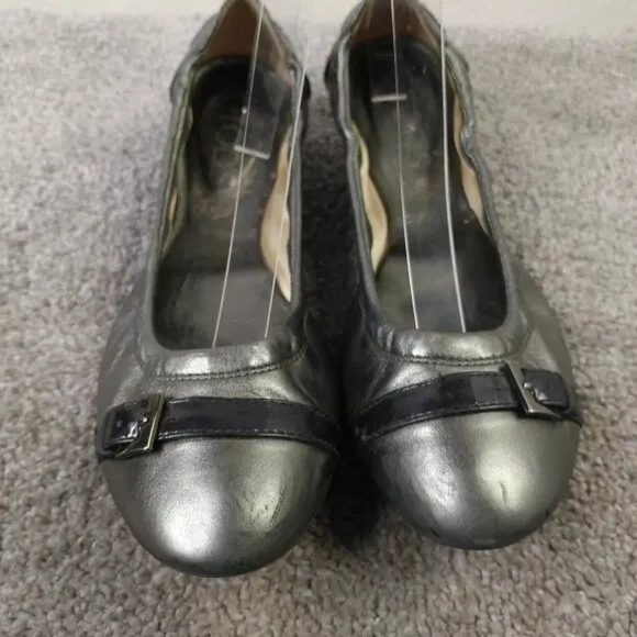 TOD'S Dee Ballet Flats Womens Size 38.5 EU Shoes Slip On Metallic Leather Buckle