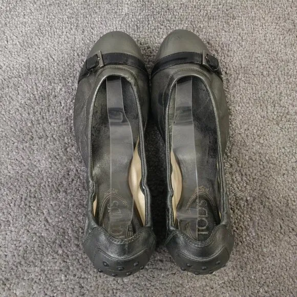 TOD'S Dee Ballet Flats Womens Size 38.5 EU Shoes Slip On Metallic Leather Buckle