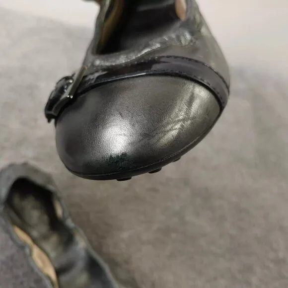 TOD'S Dee Ballet Flats Womens Size 38.5 EU Shoes Slip On Metallic Leather Buckle