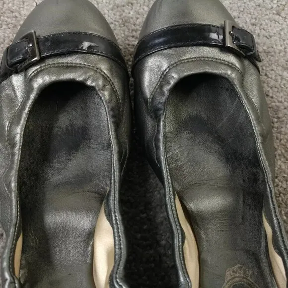 TOD'S Dee Ballet Flats Womens Size 38.5 EU Shoes Slip On Metallic Leather Buckle