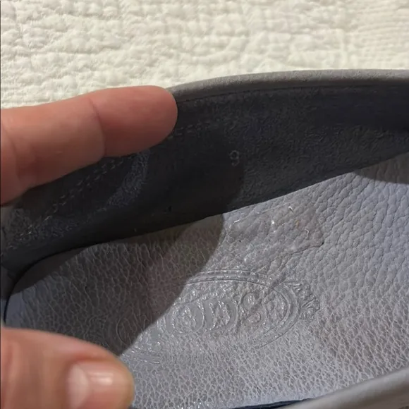 Tod’s Gray/Blue Suede Gommino  Women’s Loafers. Size 9