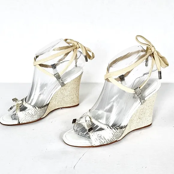 Tod’s silver beige snakeskin espadrille sandals