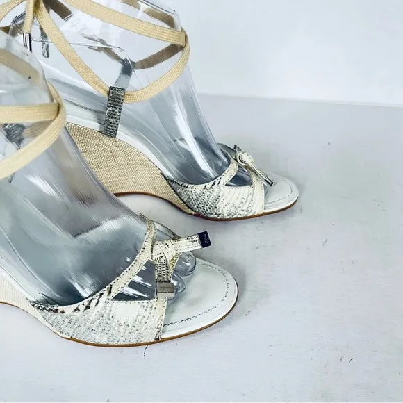 Tod’s silver beige snakeskin espadrille sandals