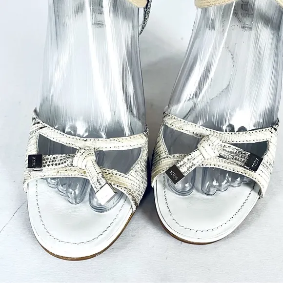Tod’s silver beige snakeskin espadrille sandals